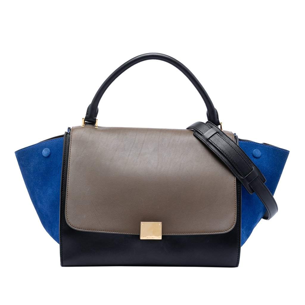Celine Medium Tricolor Calfskin and Suede Trapeze Satchel Black Leather Very good condition - Front View