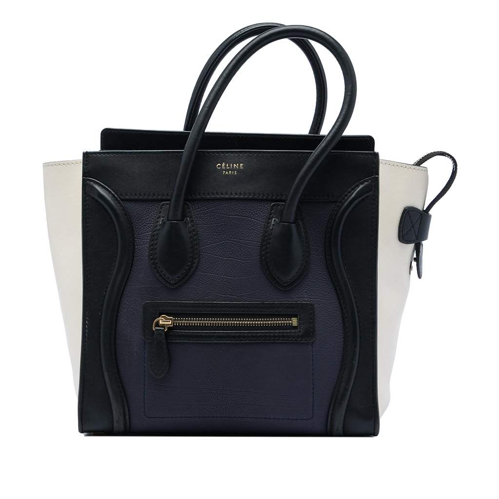 Celine Micro Tricolor Leather Luggage Tote Blue Leather Very good - Front View
