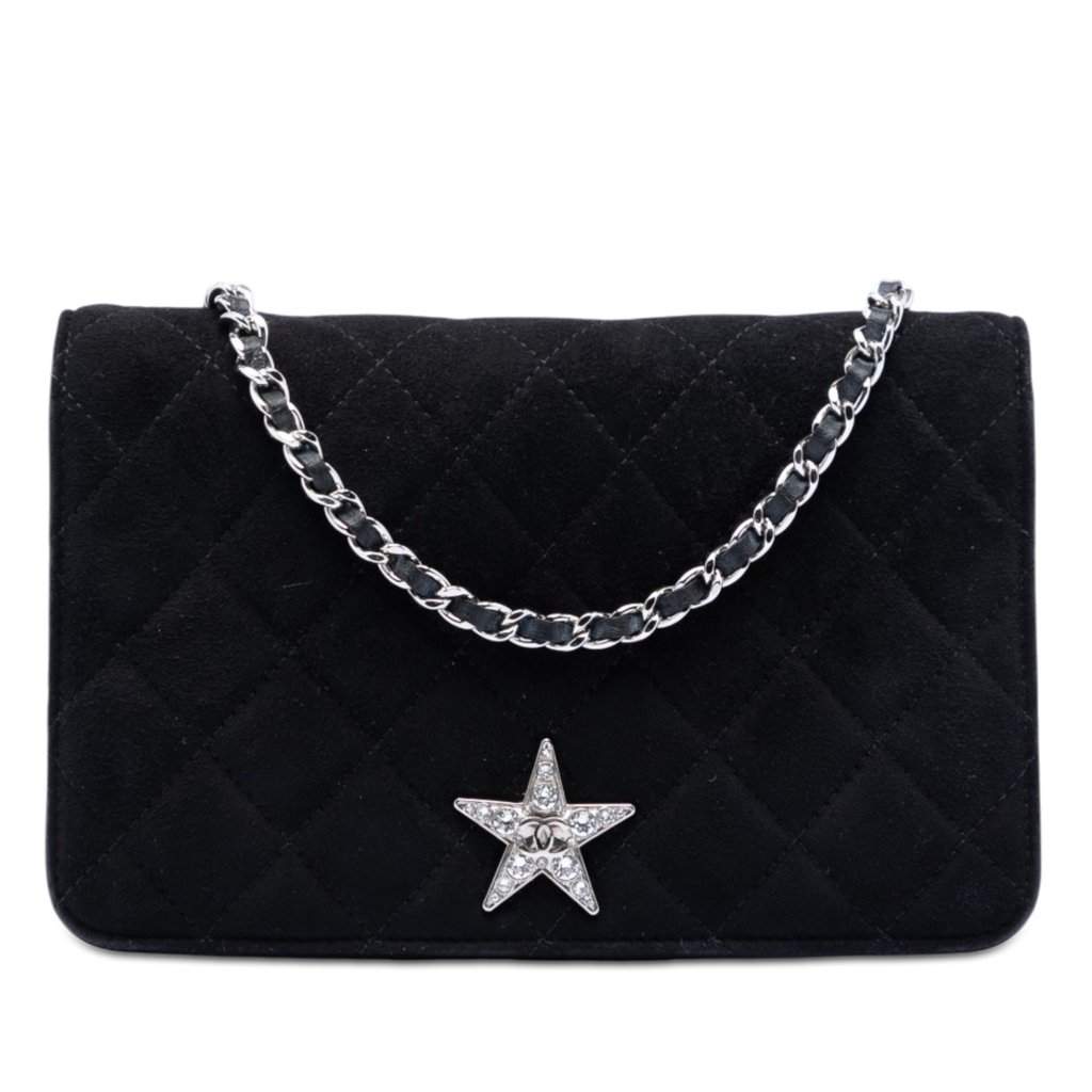 Chanel Quilted Suede Cocostellar Wallet on Chain Black Leather Very good condition - Front View