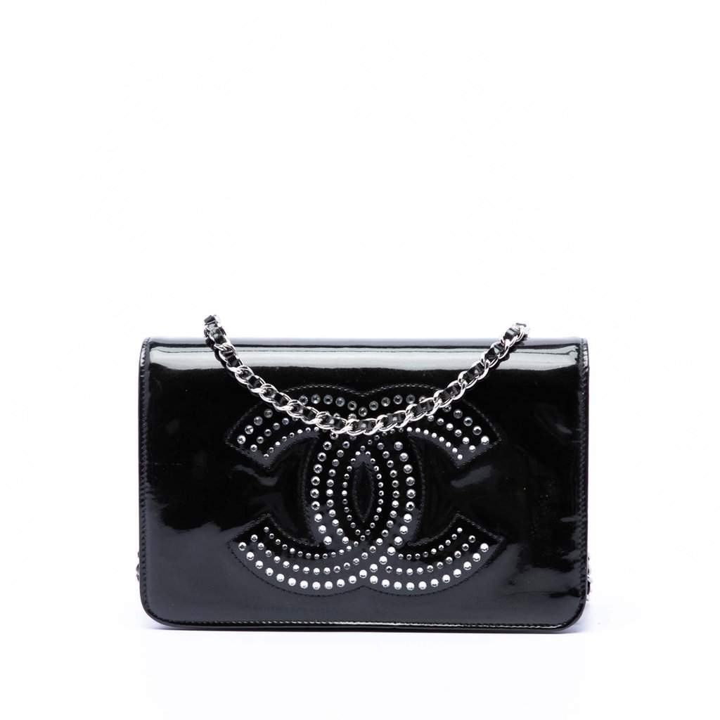 Chanel CC Patent Strass Embellished Wallet On Chain Black Leather Very good condition - Front View