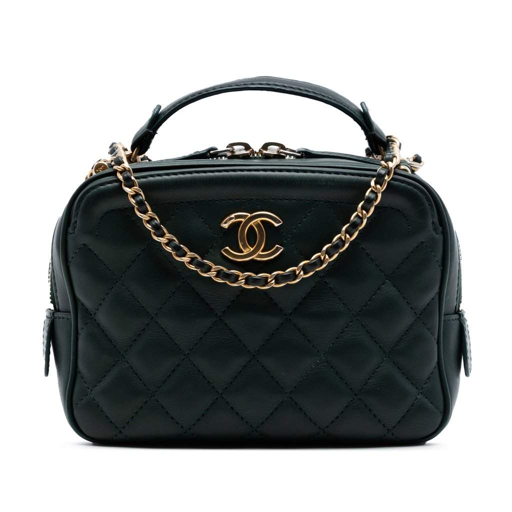 Chanel Small CC Quilted Calfskin Top Handle Vanity Case with Chain Green Leather Very good - Front View