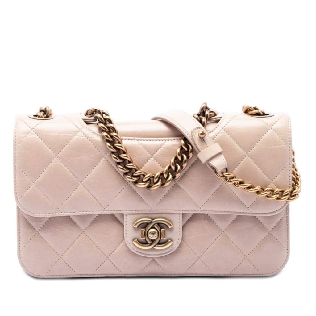 Chanel Medium Quilted Glazed Calfskin Perfect Edge Flap Beige Leather Very good - Front View