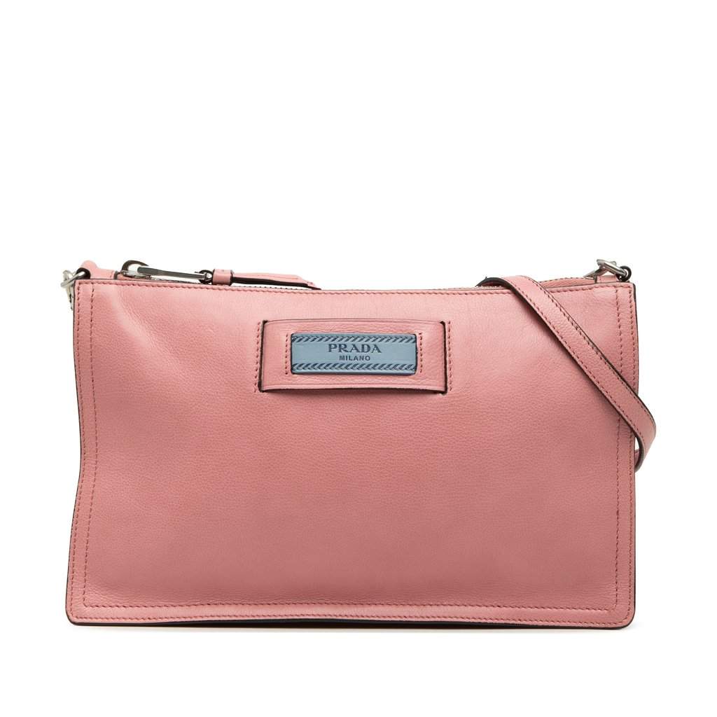 Prada Glace Calf Etiquette Shoulder Bag Pink Leather Very good condition - Front View