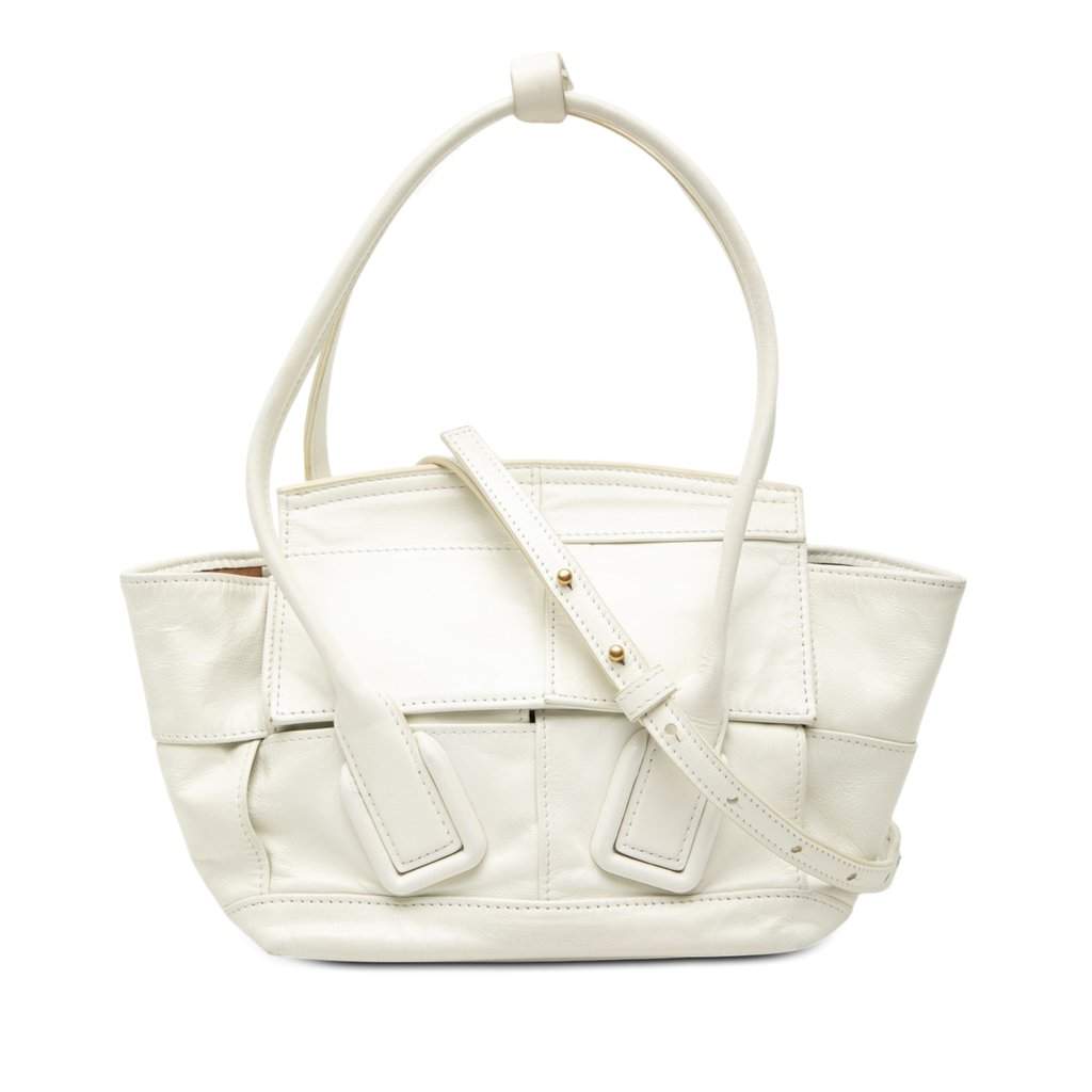 Bottega Veneta Mini Calfskin Maxi Intrecciato Arco Slouch Satchel White Leather Very good - Front View