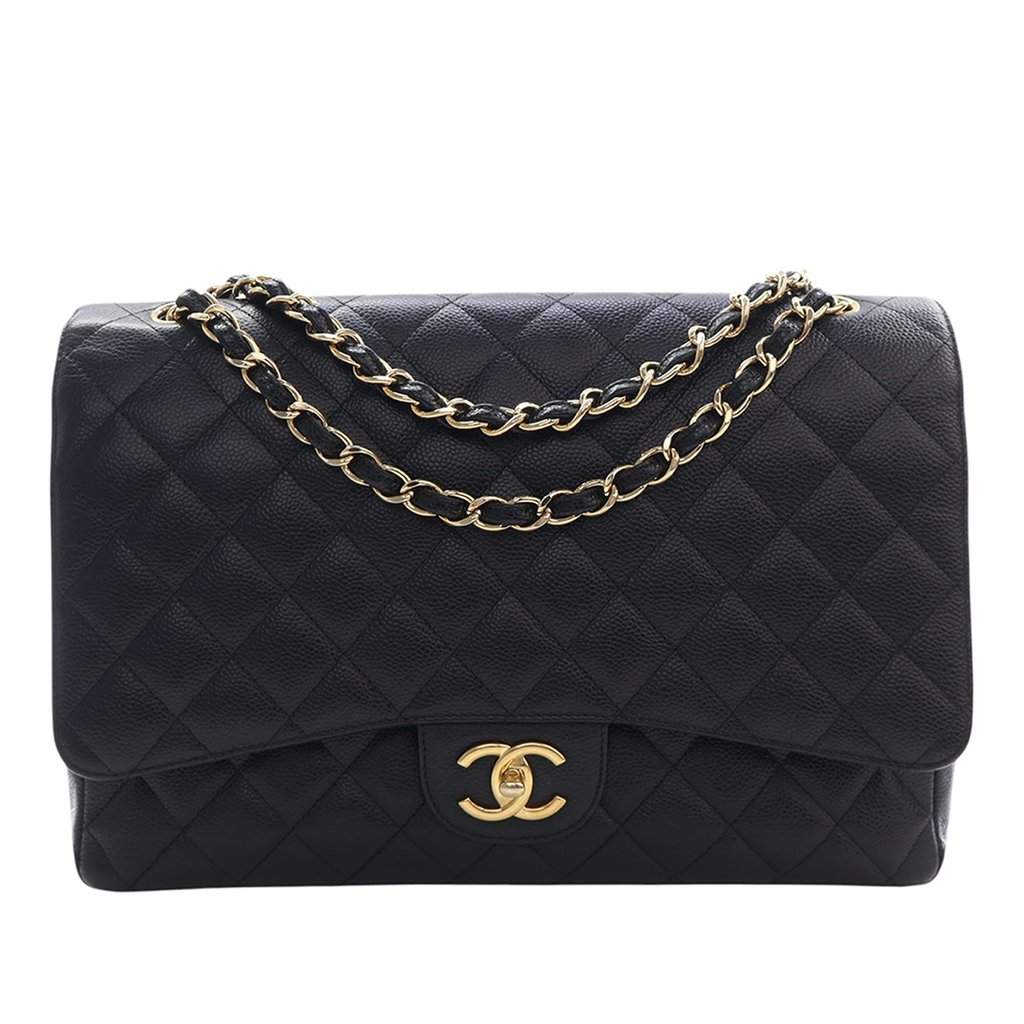 Chanel Maxi Classic Caviar Double Flap Black Leather Very good condition - Front View