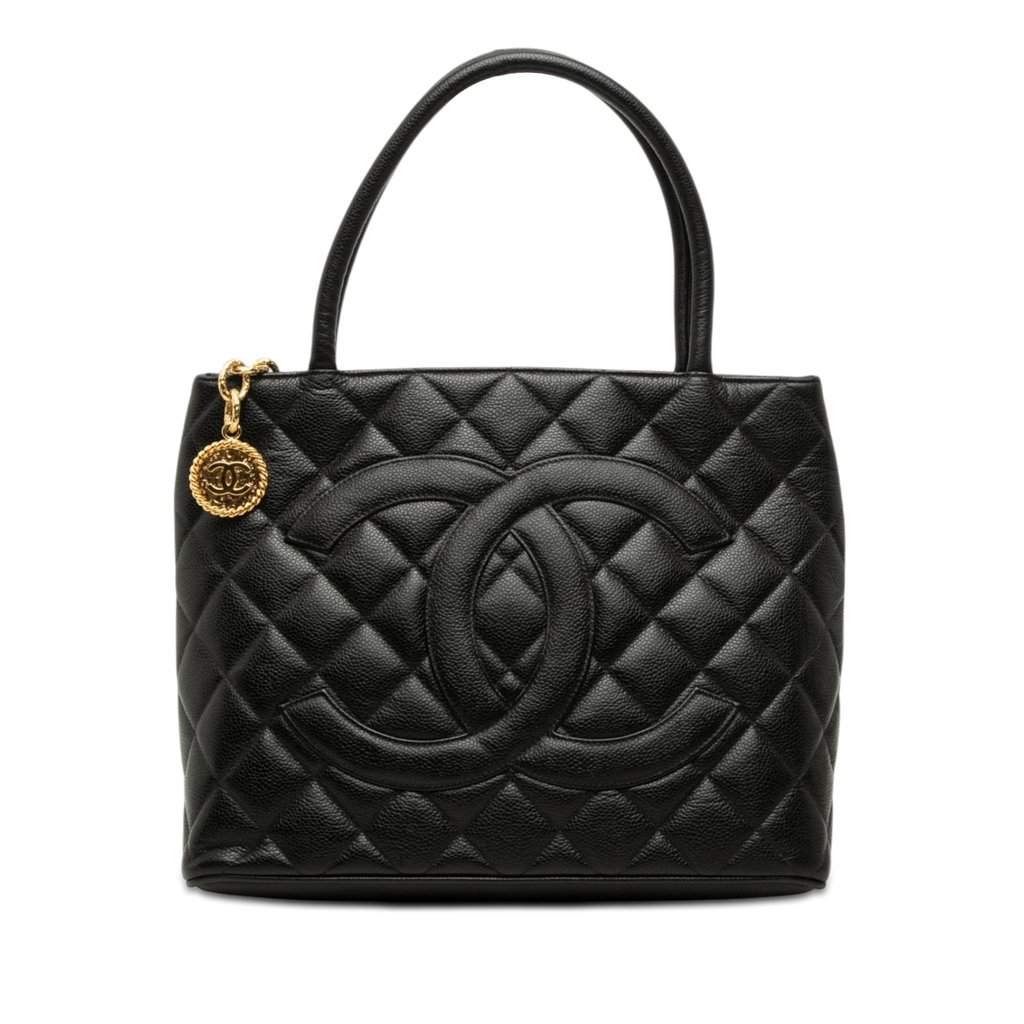 Chanel Caviar Medallion Tote Black Leather Very good - Front View