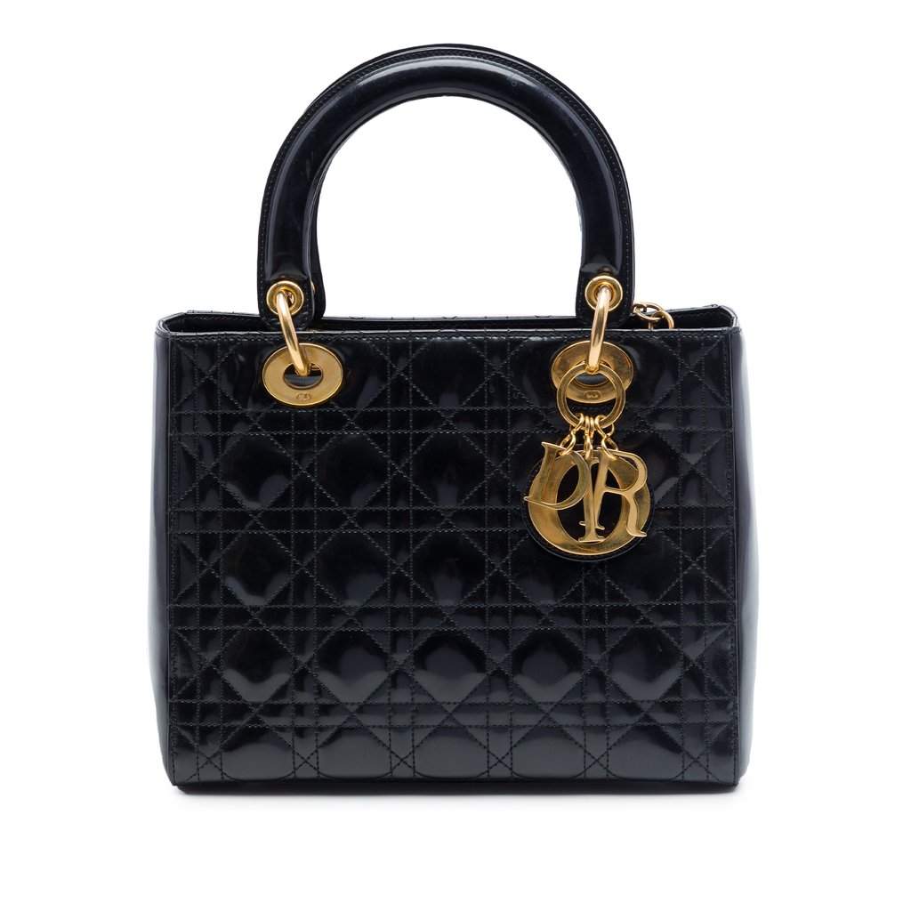 Dior Medium Patent Cannage Lady Dior Black Leather Very good condition - Front View