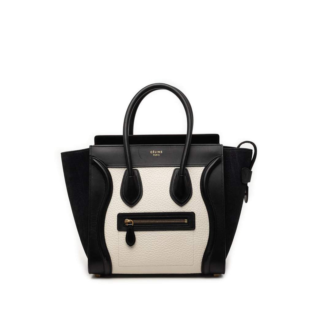 Celine Micro Bicolor Nubuck and Drummed Calfskin Luggage Tote White Leather Very good - Front View