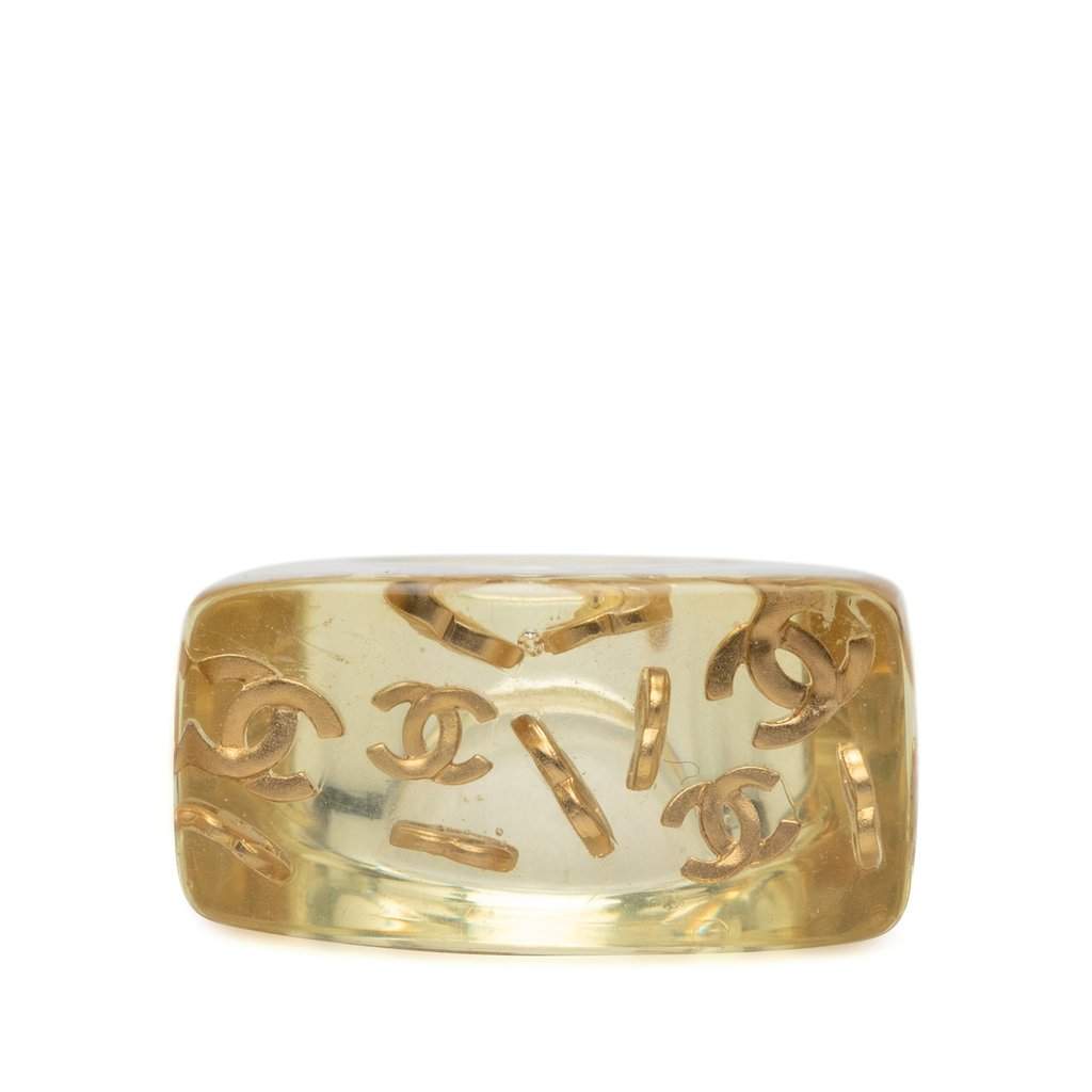 Chanel CC Acrylic and Gold Plated Logo Ring Gold Plastic Very good condition - Front View