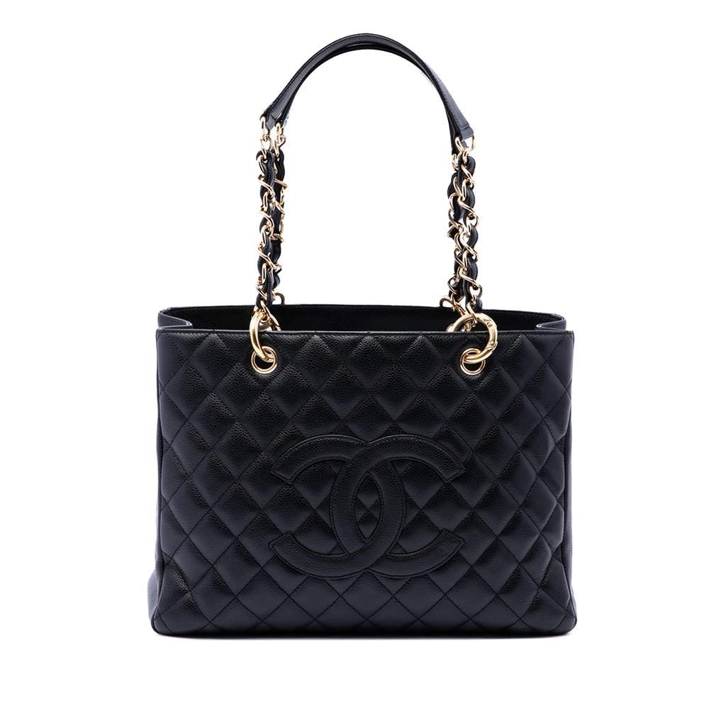 Chanel Caviar Grand Shopping Tote Black Leather Very good - Front View