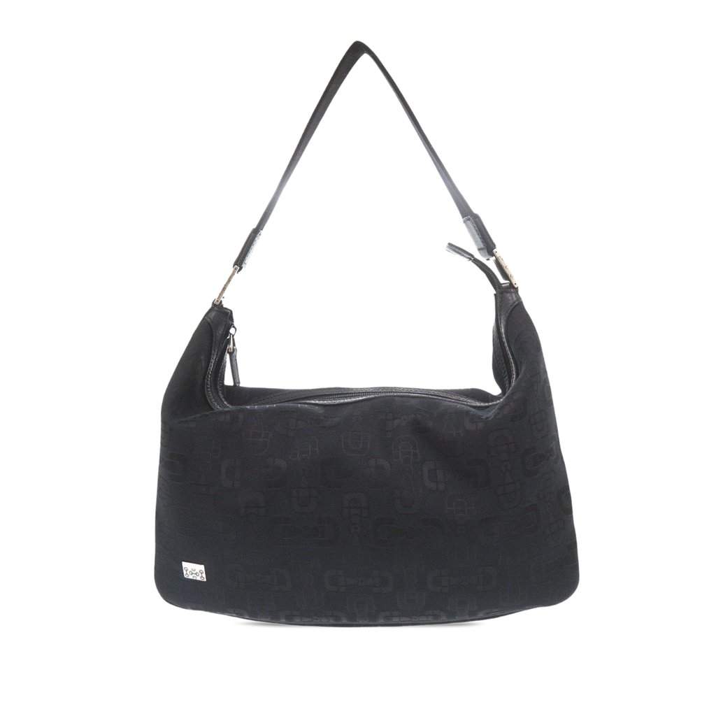 Gucci Horsebit Canvas Shoulder Bag Black Very good - Front View