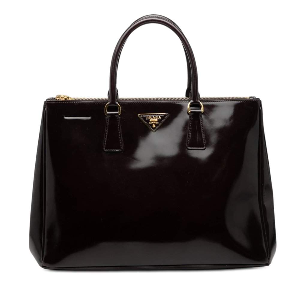 Prada Medium Spazzolato Galleria Double Zip Satchel Purple Leather Very good condition - Front View