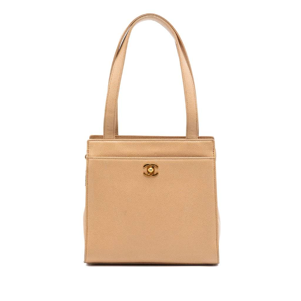 Chanel CC Caviar Turn Lock Tote Beige Leather Very good condition - Front View