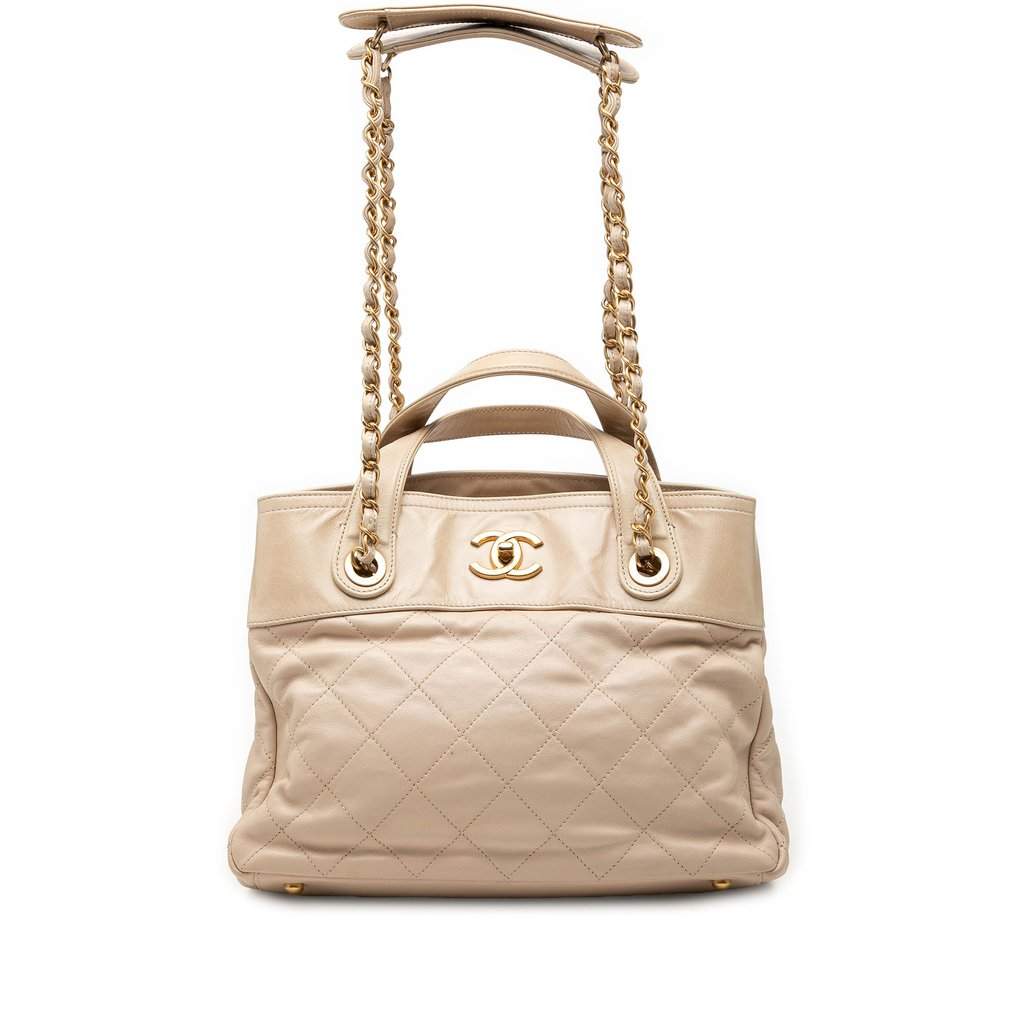 Chanel Small Quilted Calfskin In The Mix Satchel Beige Leather Very good condition - Front View
