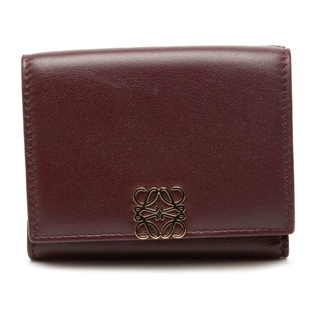 Loewe Leather Anagram Trifold Wallet Red Leather Very good condition - Front View