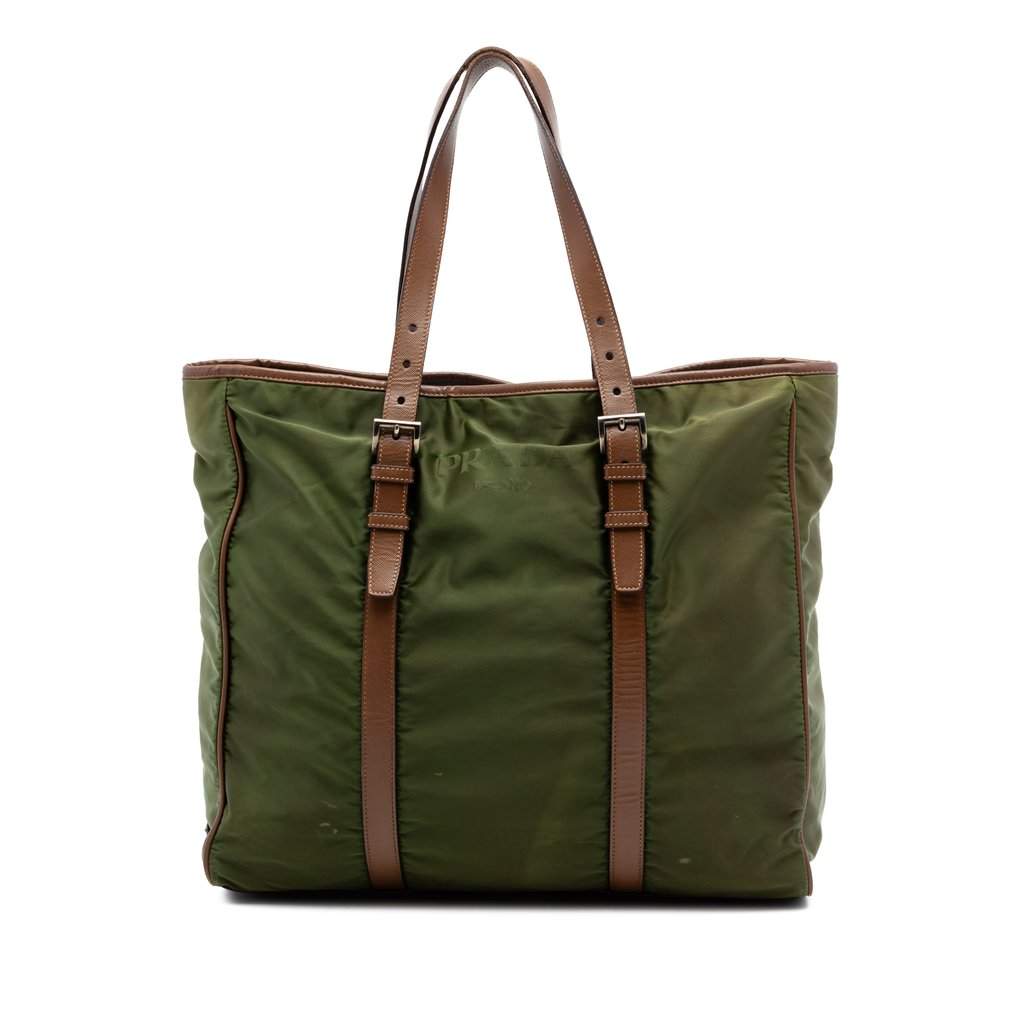 Prada Leather Trimmed Tessuto Tote Green Very good condition - Front View