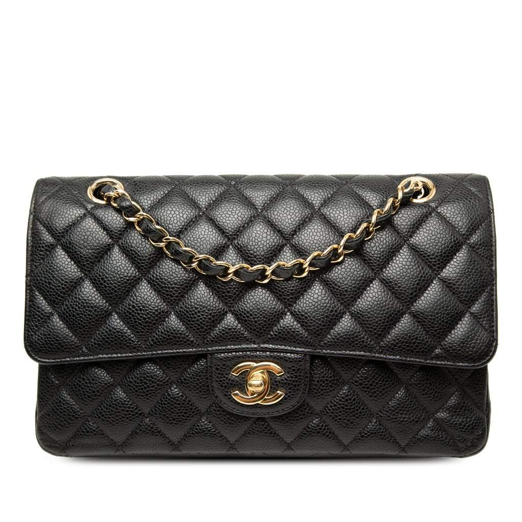 Chanel Medium Classic Caviar Double Flap Black Leather Very good condition - Front View