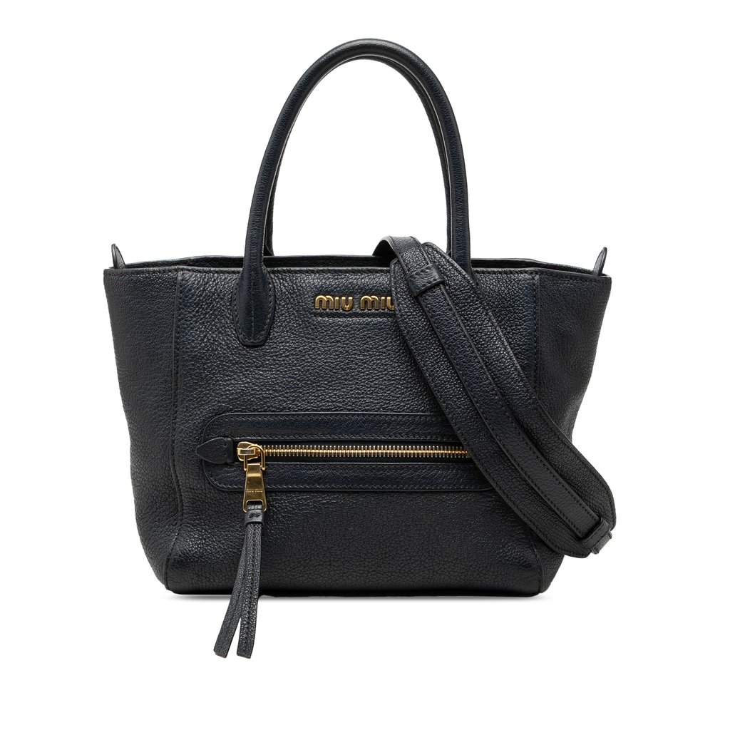 Miu Miu Goatskin Madras Front Pocket Satchel Black Leather Very good condition - Front View