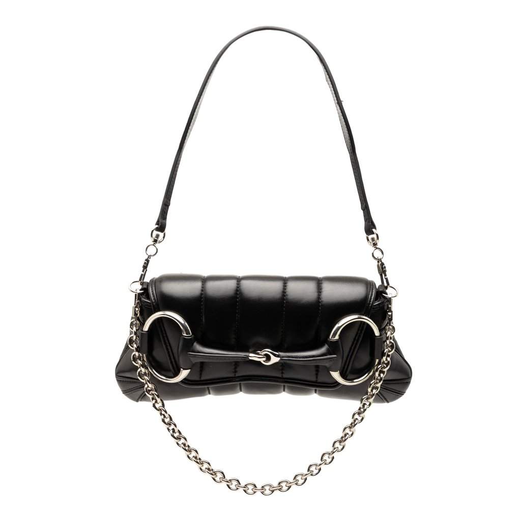Gucci Small Quilted Leather Horsebit Chain Satchel Black Leather Very good condition - Front View