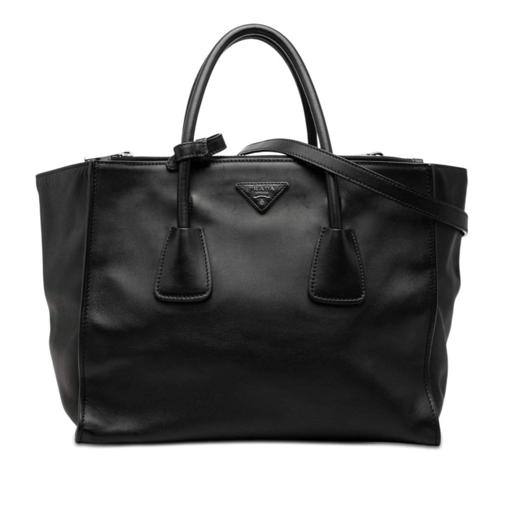 Prada Glace Calf Twin Pocket Double Handle Satchel Black Leather Good condition - Front View