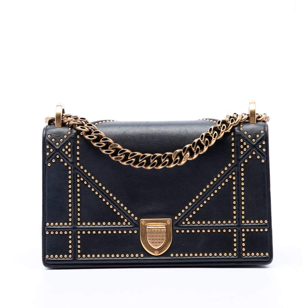 Dior Medium Studded Lambskin Diorama Flap Black Leather Very good condition - Front View