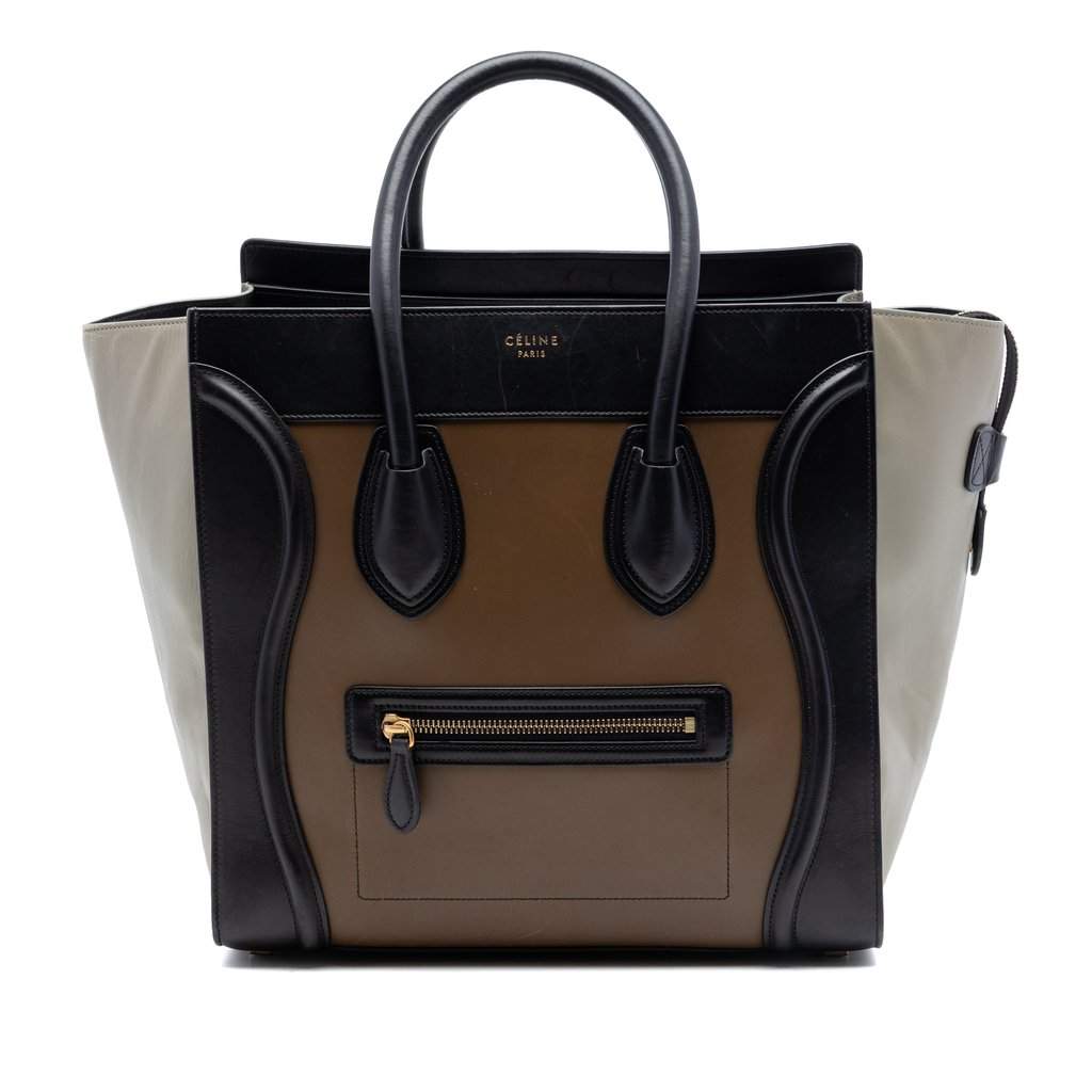 Celine Mini Tricolor Calfskin Luggage Tote Brown Leather Very good condition - Front View