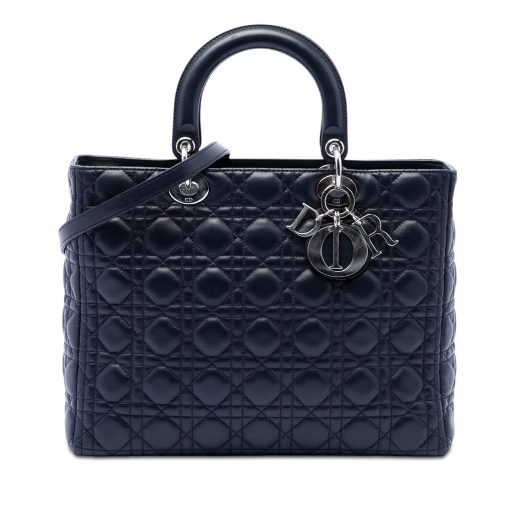 Dior Large Lambskin Cannage Lady Dior Blue Leather Very good condition - Front View