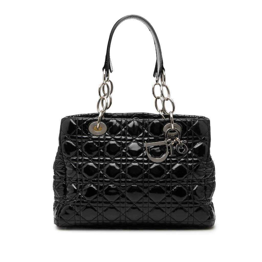 Dior Small Patent Cannage Soft Zipped Shopping Tote Black Leather Good condition - Front View