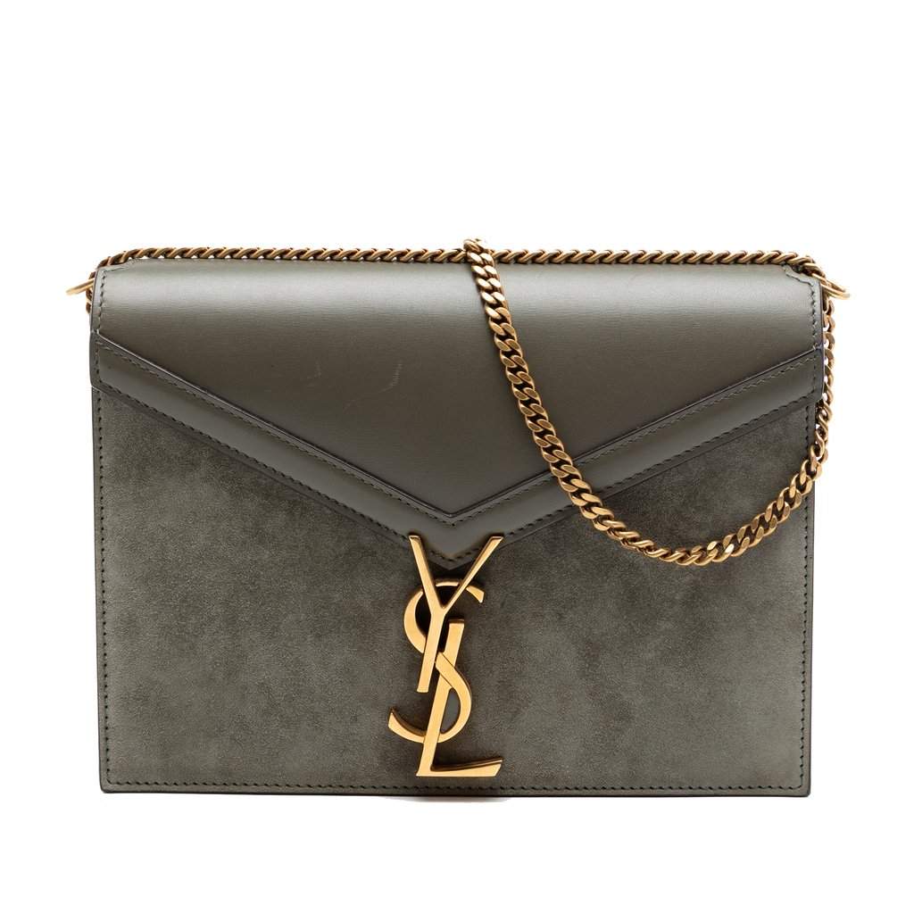 Saint Laurent Suede and Calfskin Monogram Cassandra Clasp Bag Brown Leather Very good condition - Front View