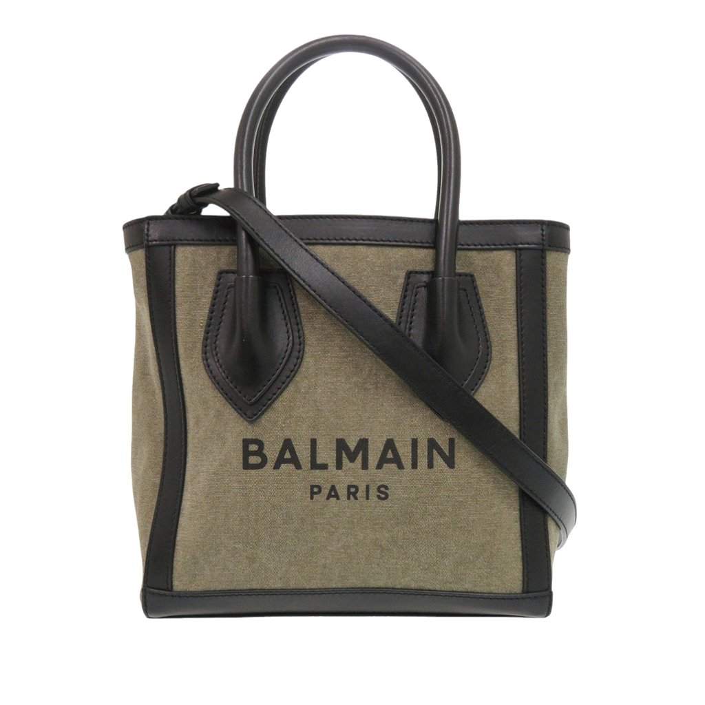 Balmain Canvas B Army 24 Shopping Satchel Brown Very good condition - Front View