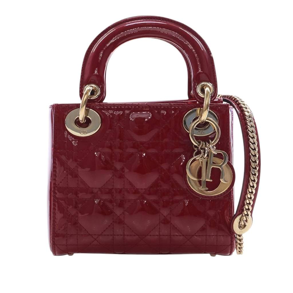 Dior Mini Patent Cannage Lady Dior Red Leather Very good condition - Front View