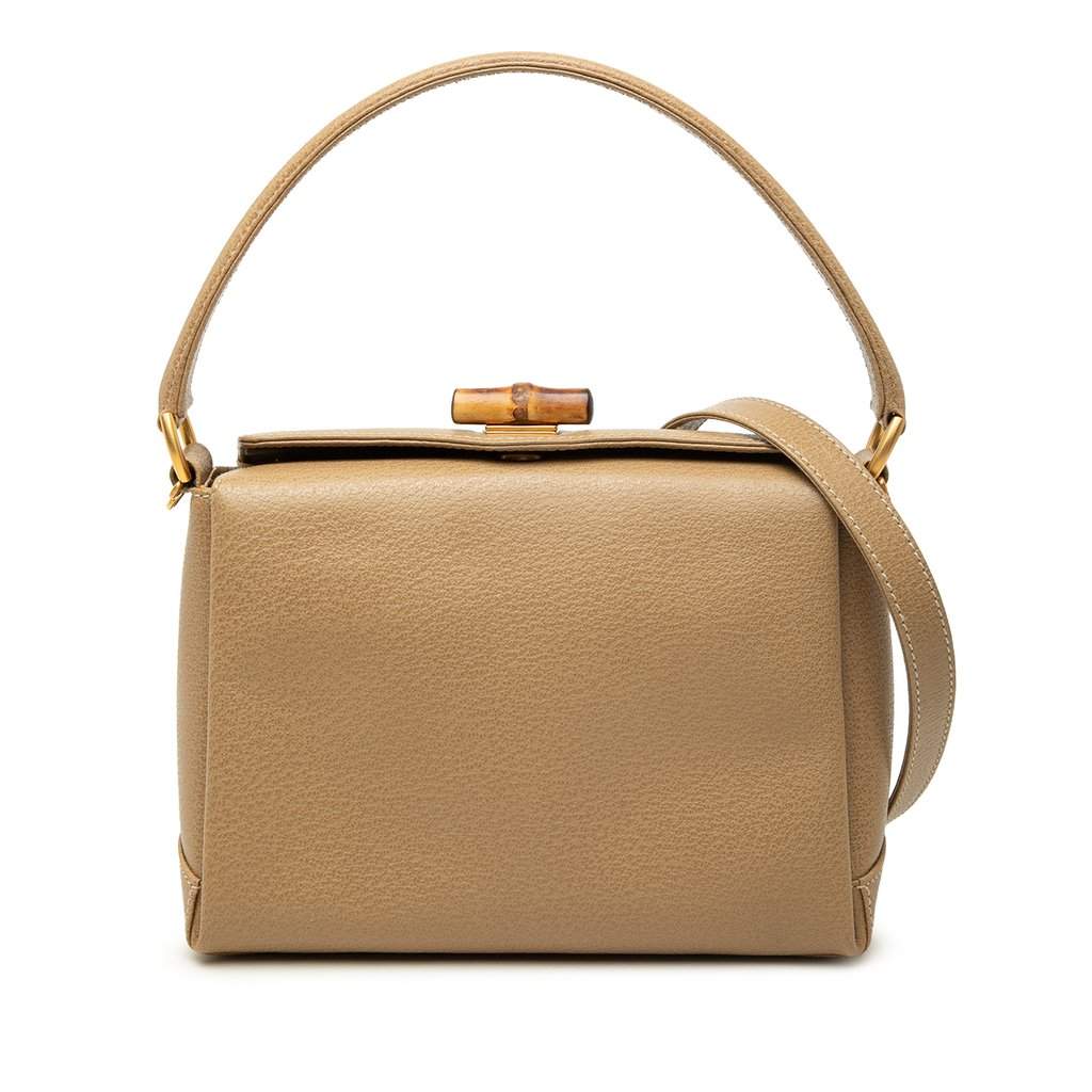 Gucci Grained Calfskin Bamboo Satchel Beige Leather Very good - Front View