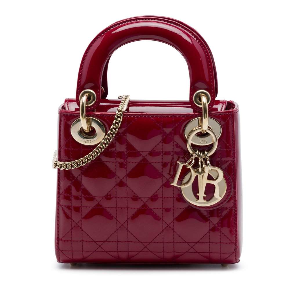 Dior Mini Patent Cannage Lady Dior Red Leather Very good condition - Front View
