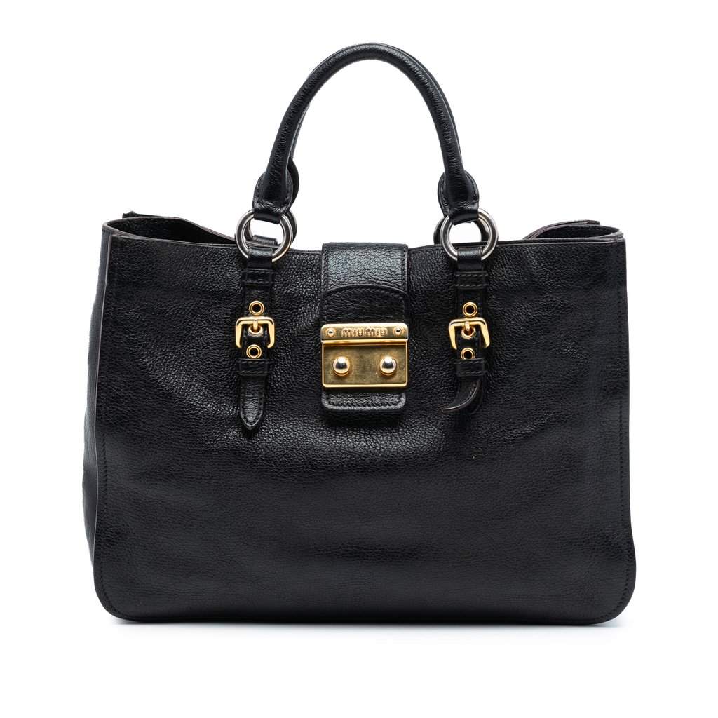 Miu Miu Goatskin Madras Satchel Black Leather Very good condition - Front View