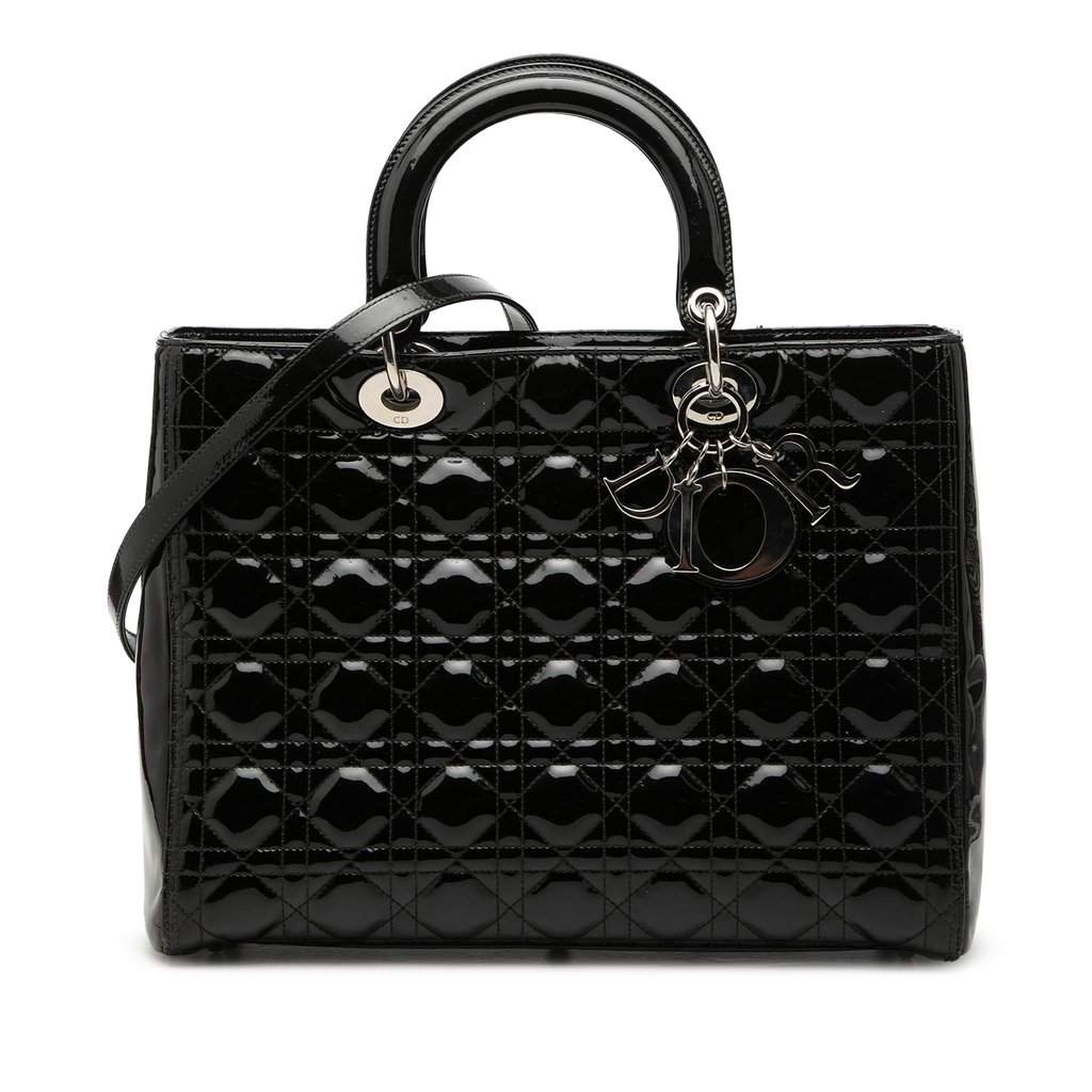 Dior Large Patent Cannage Lady Dior Black Leather Very good condition - Front View