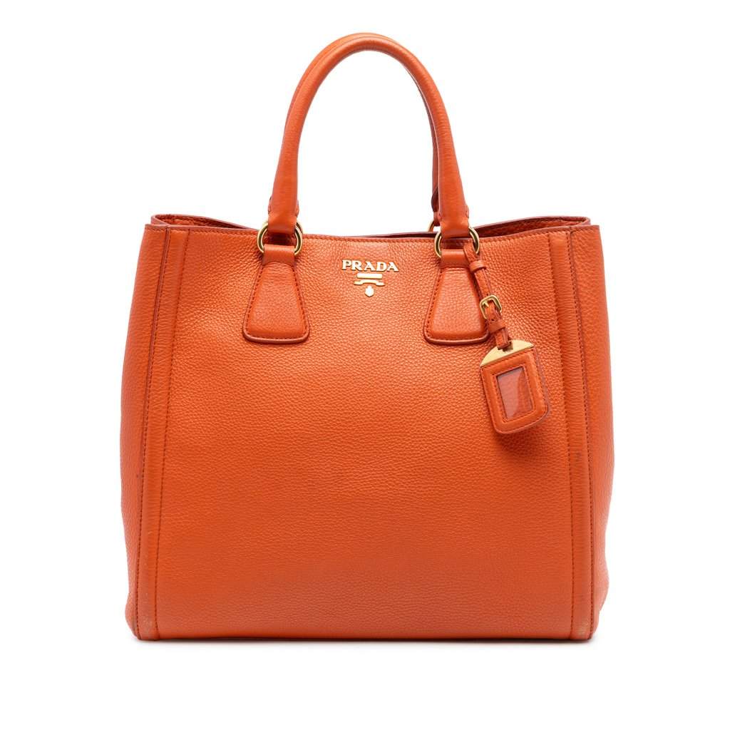 Prada Vitello Daino Open Convertible Tote Orange Leather Very good condition - Front View