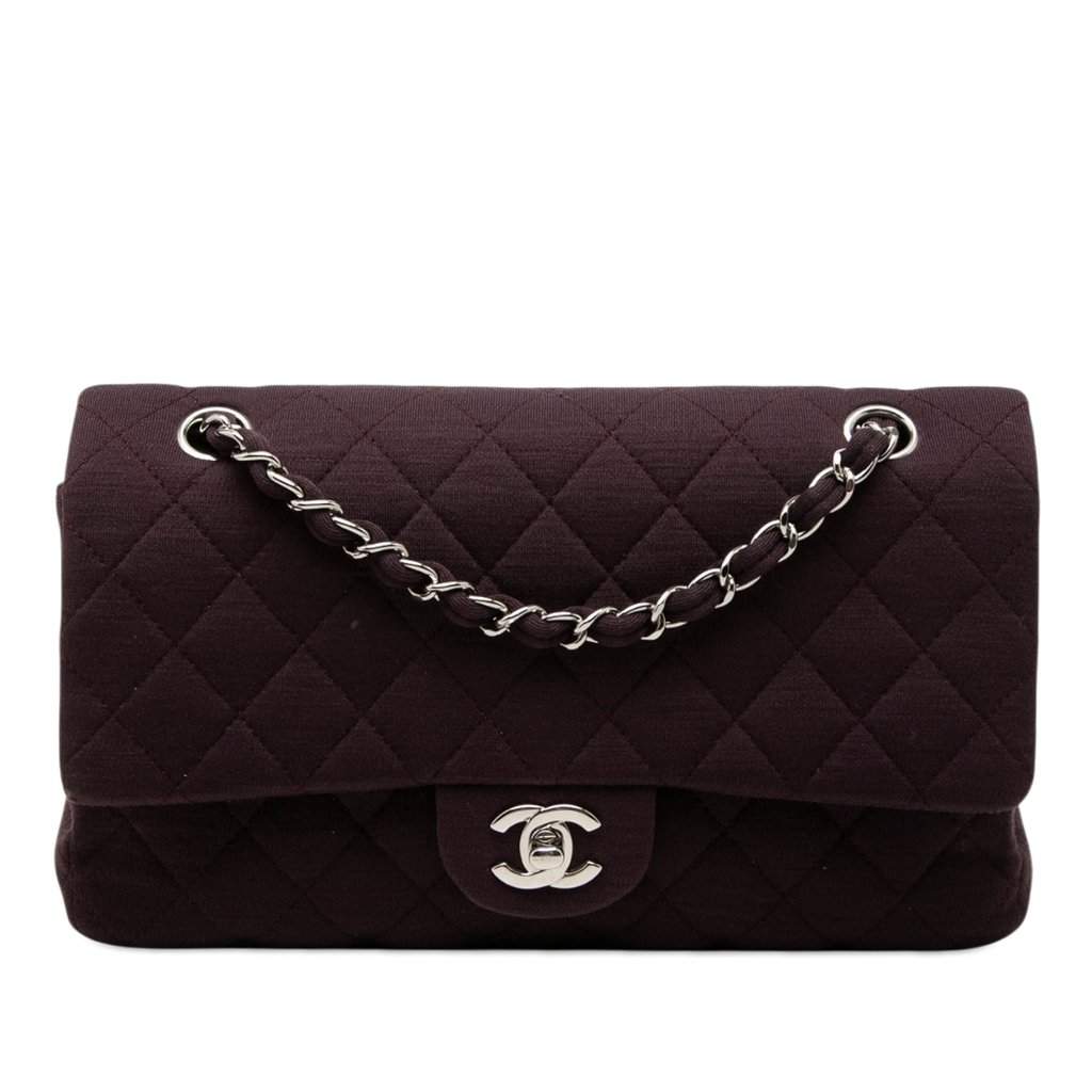 Chanel Medium Classic Jersey Double Flap Brown Very good condition - Front View