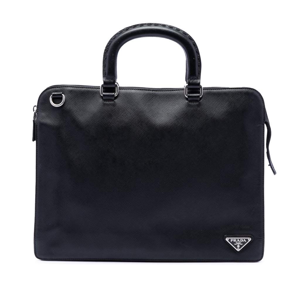 Prada Saffiano Business Bag Black Leather Very good condition - Front View