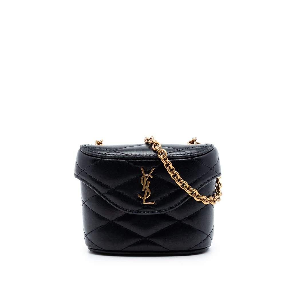 Saint Laurent Micro Quilted Lambskin Monogram June Box Vanity Bag Black Leather Very good condition - Front View