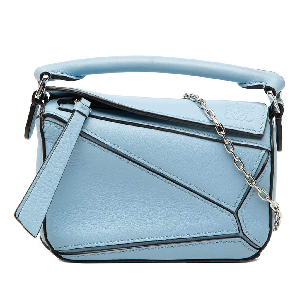 Loewe Nano Calfskin Puzzle Satchel Blue Leather Very good condition - Front View