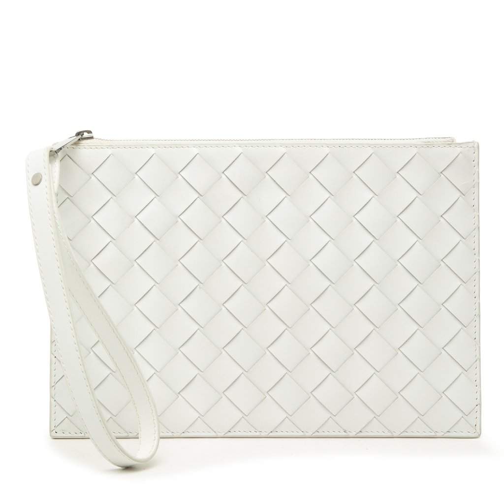 Bottega Veneta Leather Intrecciato Clutch White Leather Very good condition - Front View