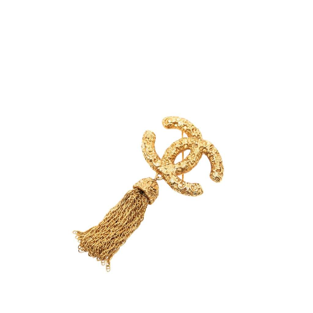 Chanel CC Gold Plated Tassel Lava Fringe Brooch Gold Metal Very good condition - Front View