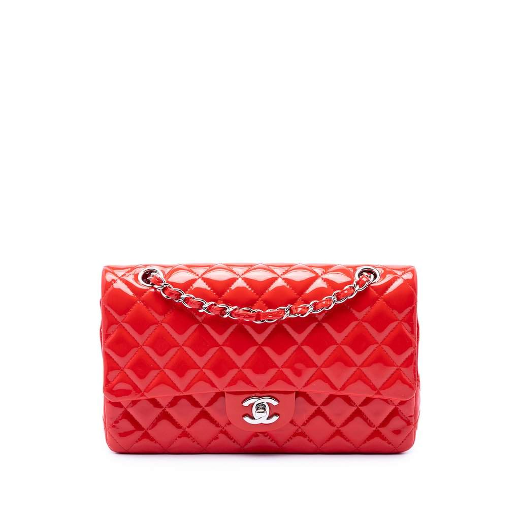 Chanel Medium Classic Patent Double Flap Red Leather Very good condition - Front View