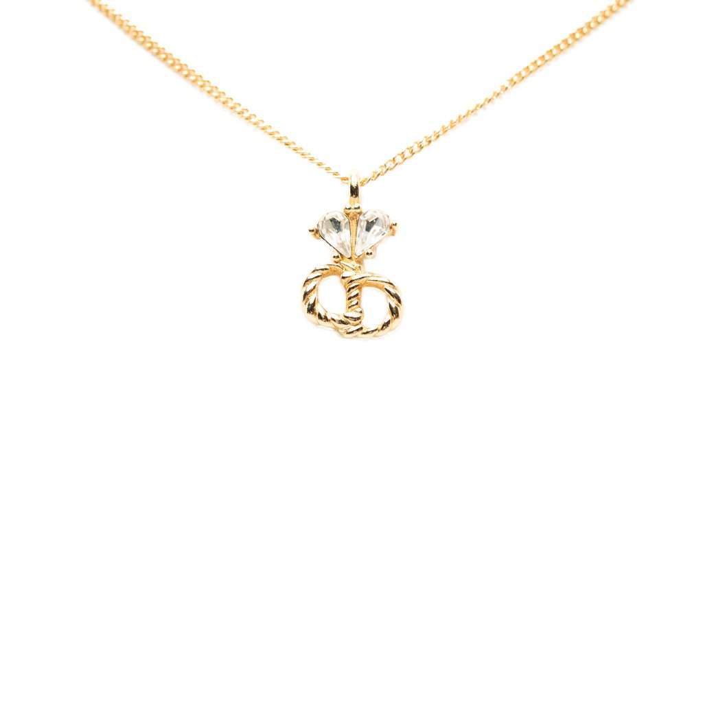 Dior Gold Plated Crystal CD Logo Pendant Necklace Gold Metal Very good condition - Front View