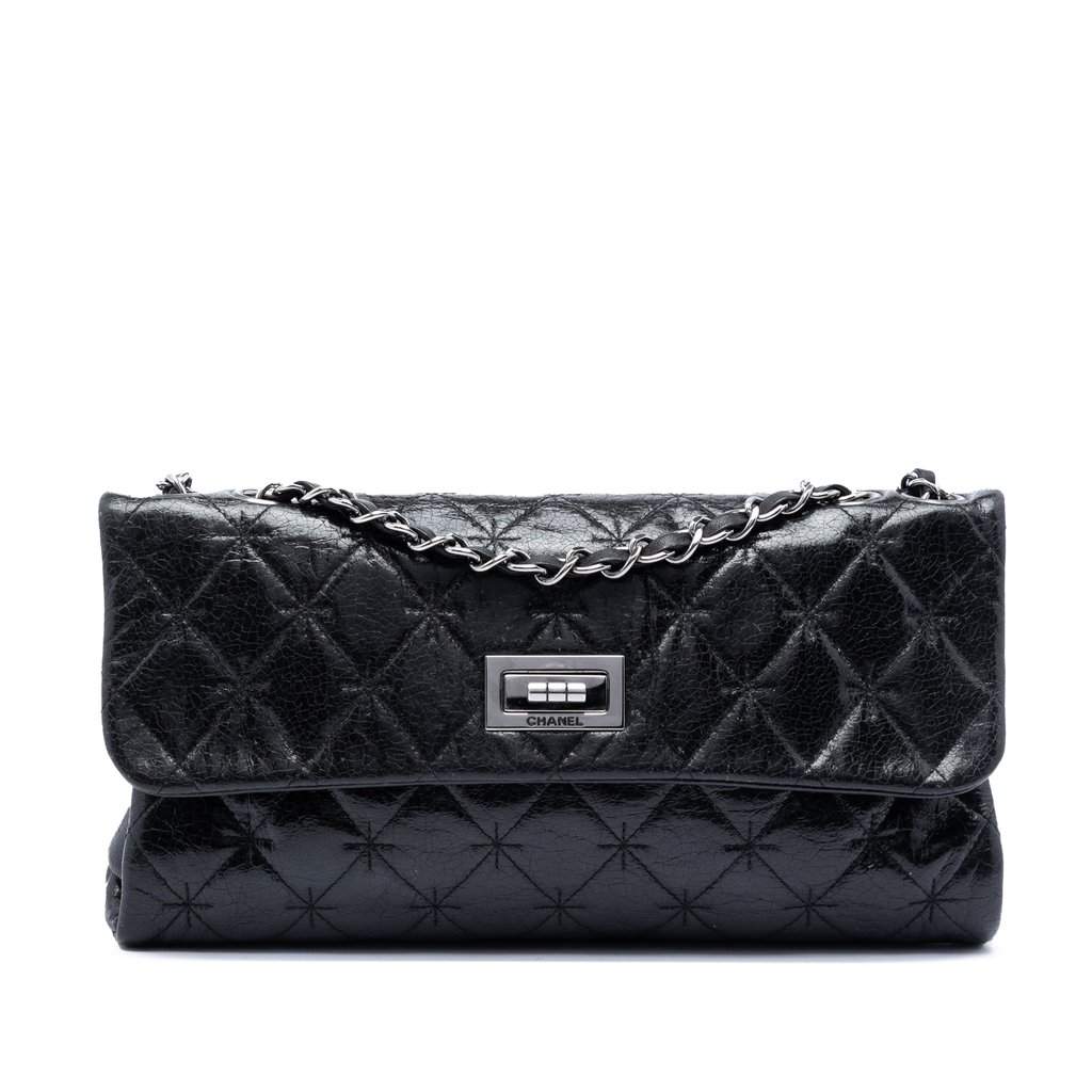 Chanel Glazed Crackled Calfskin Mademoiselle Flap Black Leather Very good condition - Front View