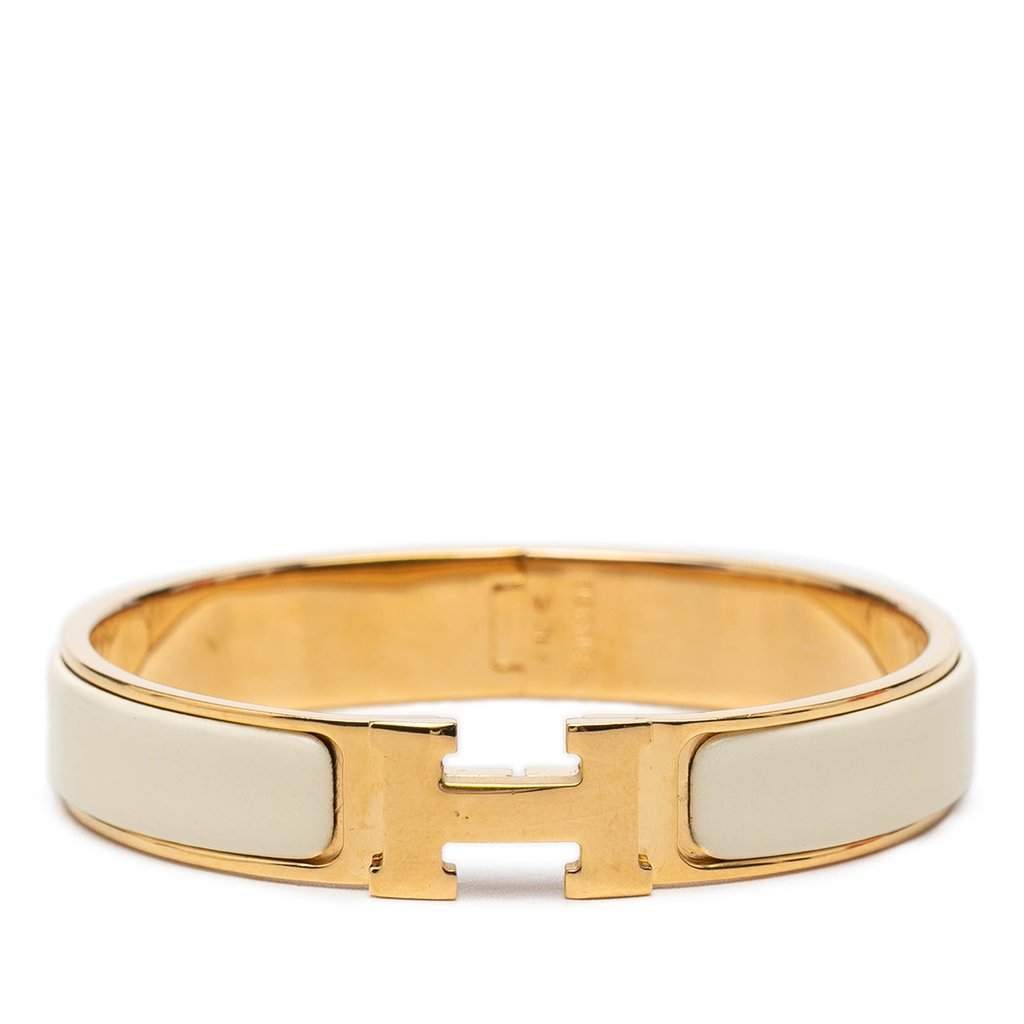 Hermès Narrow Enamel Clic H Bracelet PM White Very good condition - Front View