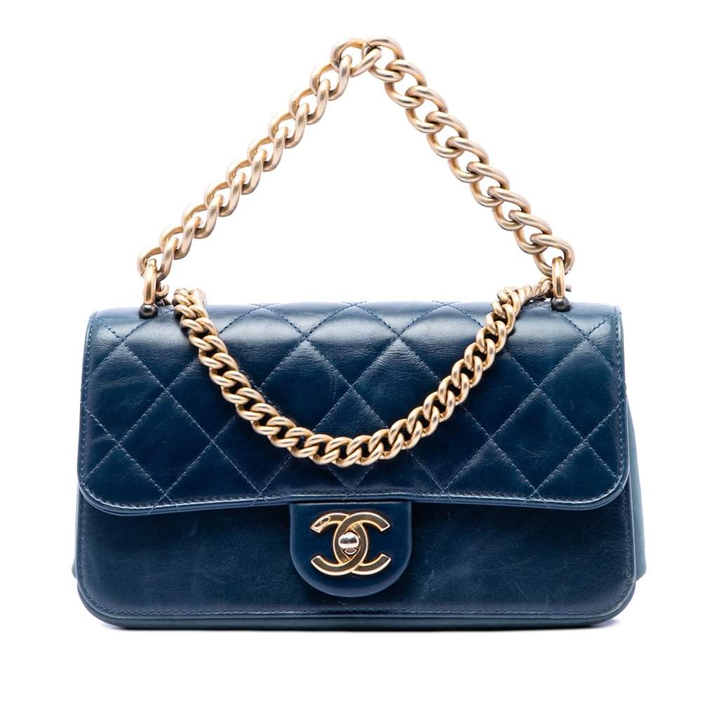 Chanel Small Quilted Calfskin Straight Lined Flap Blue Leather Very good condition - Front View