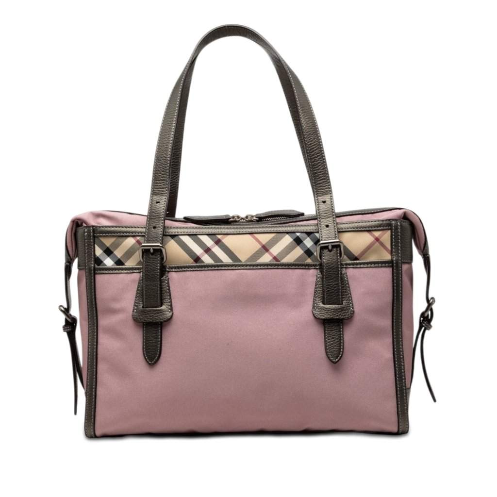Burberry Nova Check and Leather Trimmed Canvas Tote Pink Very good condition - Front View