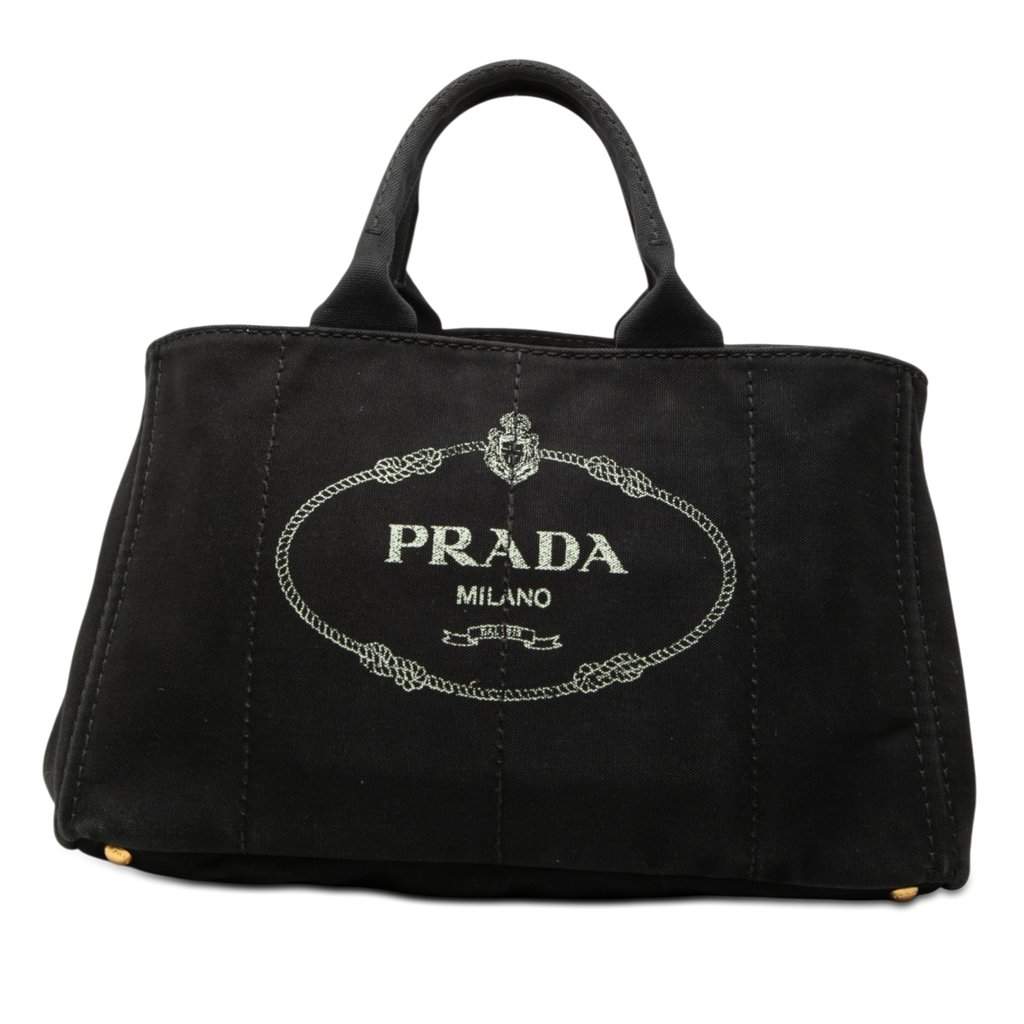 Prada Large Canvas Canapa Logo Satchel Black Very good condition - Front View