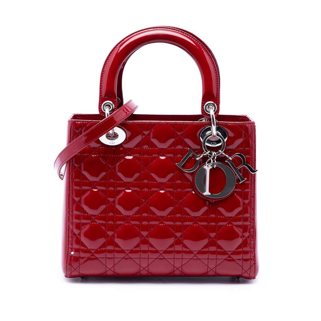 Dior Medium Patent Cannage Lady Dior Red Leather Very good condition - Front View